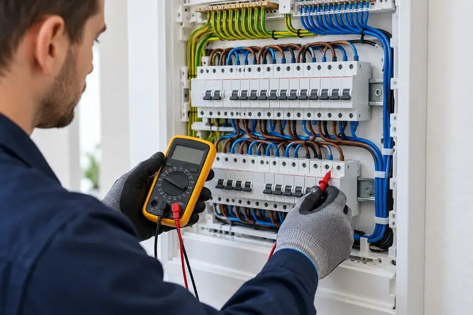 Avaliação de conexões e proteções no quadro de distribuição