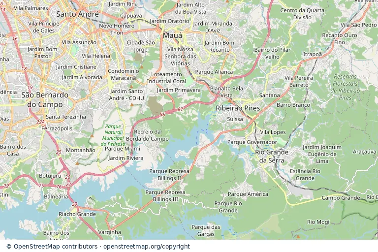 Mapa estático da região central de Ribeirão Pires SP
