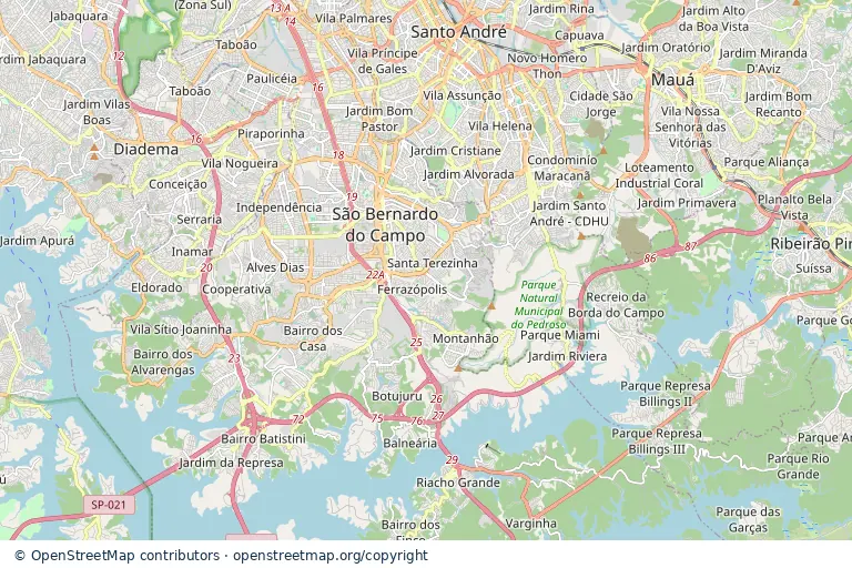Mapa estático da região central de São Bernardo do Campo SP
