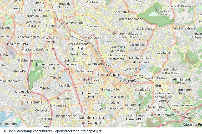 Mapa estático da região central de São Caetano do Sul SP