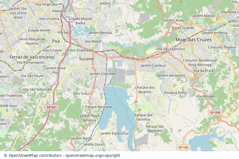 Mapa estático da região central de Suzano SP