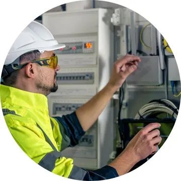 Técnico elétrico em  realizando atendimento emergencial 24h para resolver curto-circuito e pane elétrica com segurança.